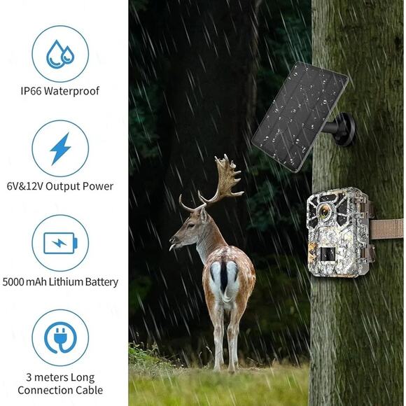 5W Trail Camera Solar Panel, 12V Battery Kit Build-in 5200mAh Rechargeable New - Picture 5 of 8